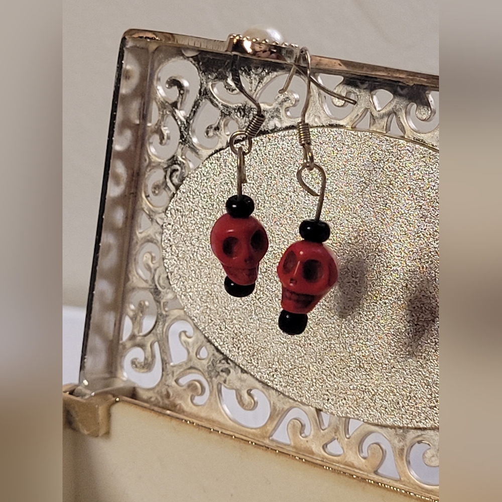 Red Skull Dangle Earrings